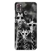 Силиконовый чехол с КАРТИНКАМИ лето для TECNO POP 4 Pro (AlphaPrint) (Жирафы в очках)