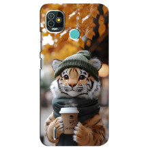 Печатный чехол «Зверята с кофе» для TECNO Pop 5 (BD2p) – Тигр с кофе