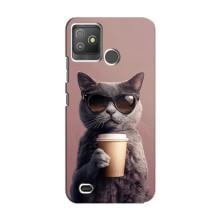 Чехол с принтом стильные животные для Техно Поп 5 Го – Кот с кофе