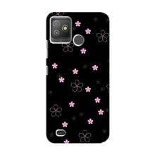 Чехол с розовым рисунком для Tecno Pop 5 GO – Розовые цветы на черном