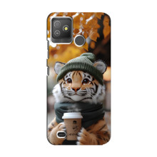 Друкований чохол 'Звірята з кавою' для Tecno Pop 5 GO – Тигр з кавою