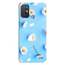 Чехол с Цветами для TECNO Pop 6 Pro (BE8) (ромашки на голубом)