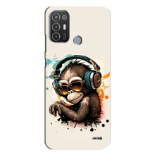 Чехол с Обезьянами TECNO Pop 6 Pro (BE8) - (AlphaPrint) (Макака в наушниках)