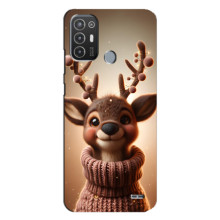 Яркий чехол для TECNO Pop 6 Pro (BE8) с Зимними Оленятами – Олень в свитере
