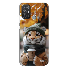 Печатный чехол «Зверята с кофе» для TECNO Pop 6 Pro (BE8) – Тигр с кофе