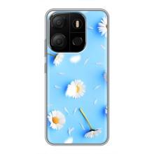 Чехол с Цветами для Tecno Pop 7 Pro (ромашки на голубом)