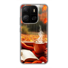 Чехол с уникальным дизайном «Осень с кофе» для Tecno Pop 7 Pro – Кофе и дождь