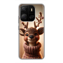 Яркий чехол для Tecno Pop 7 Pro с Зимними Оленятами – Олень в свитере