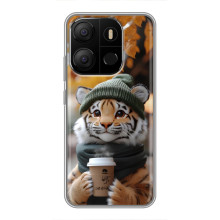 Друкований чохол 'Звірята з кавою' для Tecno Pop 7 Pro – Тигр з кавою