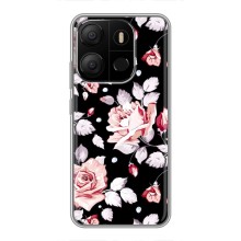 Чехлы с Цветами для Tecno Pop 7 (VPrint) (Цветочки на черном)