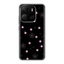 Чехол с розовым рисунком для Tecno Pop 7 (Розовые цветы на черном)