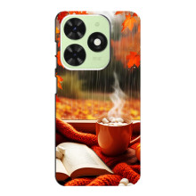 Чехол с уникальным дизайном «Осень с кофе» для Tecno Pop 8 – Кофе и дождь