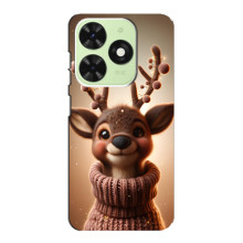 Яркий чехол для Tecno Pop 8 с Зимними Оленятами – Олень в свитере