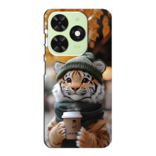 Печатный чехол «Зверята с кофе» для Tecno Pop 8 – Тигр с кофе