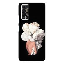 Чехлы (ART) Цветы на TECNO Pova-2 (LE7n) (VPrint) (Белые цветы)