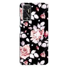 Чехлы с Цветами для TECNO Pova-2 (LE7n) (VPrint) (Цветочки на черном)