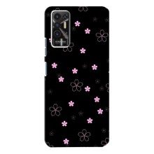 Чехол с розовым рисунком для TECNO Pova-2 (LE7n) (Розовые цветы на черном)