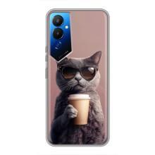 Чехол с принтом стильные животные для Техно Пова 4 (Кот с кофе)