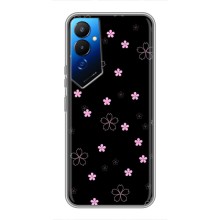 Чехол с розовым рисунком для Tecno POVA 4 (LG7n) (Розовые цветы на черном)