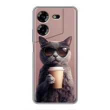 Чехол с принтом стильные животные для Техно ПОВА 5 (Кот с кофе)