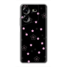 Чехол с розовым рисунком для Tecno POVA 5 (LG7n) (Розовые цветы на черном)