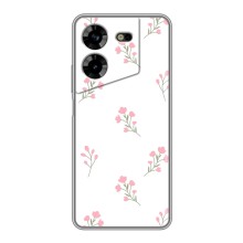 Чехол с розовым рисунком для Tecno POVA 5 (LG7n) (Розовые цветы)