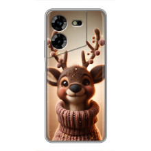 Яркий чехол для Tecno POVA 5 (LG7n) с Зимними Оленятами – Олень в свитере