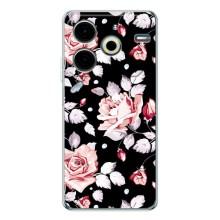 Чехлы с Цветами для Tecno Pova 6 Neo 5G (VPrint) (Цветочки на черном)
