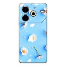 Чехол с Цветами для Tecno Pova 6 Neo 5G (ромашки на голубом)