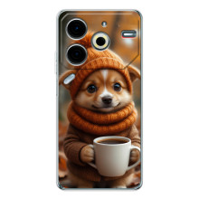 Печатный чехол «Зверята с кофе» для Tecno Pova 6 Neo 5G – Песик с кофе