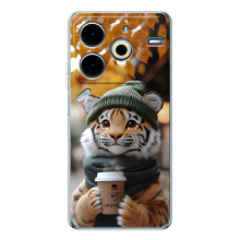 Печатный чехол «Зверята с кофе» для Tecno Pova 6 Neo 5G – Тигр с кофе