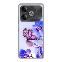 Чехлы с Цветами для Tecno Pova 6 (VPrint) (Бабочка на цветочке)