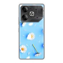 Чехол с Цветами для Tecno Pova 6 (ромашки на голубом)