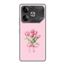 Чехол с розовым рисунком для Tecno Pova 6 (Букет цветов)