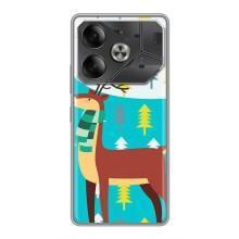 Силиконовый бампер с картинкой животных для Tecno Pova 6 (Олень с шарфом)