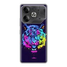 Силиконовый бампер с картинкой животных для Tecno Pova 6 (Тигр-Арт)
