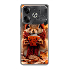 Печатный чехол «Зверята с кофе» для Tecno Pova 6 – Белка с кофе