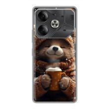 Печатный чехол «Зверята с кофе» для Tecno Pova 6 – Мишка с кофе