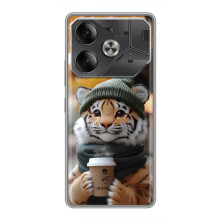 Печатный чехол «Зверята с кофе» для Tecno Pova 6 – Тигр с кофе