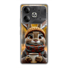 Печатный чехол «Зверята с кофе» для Tecno Pova 6 – Зайчик с кофе