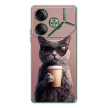 Чехол с принтом стильные животные для Пова 7 5Джи (Кот с кофе)