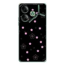 Чохол з розовим принтом для Tecno Pova 7 5G – Рожеві квіти на чорному