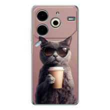 Чехол с принтом стильные животные для Пова 7 Про – Кот с кофе