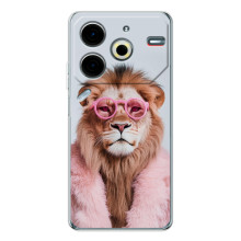 Чехол с принтом стильные животные для Пова 7 Про – Лев в очках