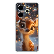 Яркий чехол для Tecno Pova 7 Pro с Зимними Оленятами – Оленёнок среди гирлянд