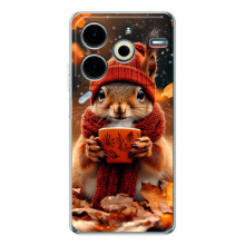 Печатный чехол «Зверята с кофе» для Tecno Pova 7 Pro – Белка с кофе