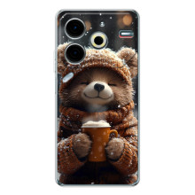 Печатный чехол «Зверята с кофе» для Tecno Pova 7 Pro – Мишка с кофе