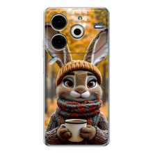 Печатный чехол «Зверята с кофе» для Tecno Pova 7 Pro – Зайчик с кофе
