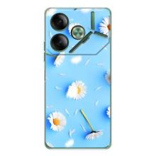 Чохол з Квітами для Tecno Pova 7 (ромашки на блакитному)
