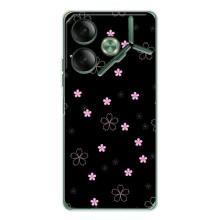 Чехол с розовым рисунком для Tecno Pova 7 – Розовые цветы на черном